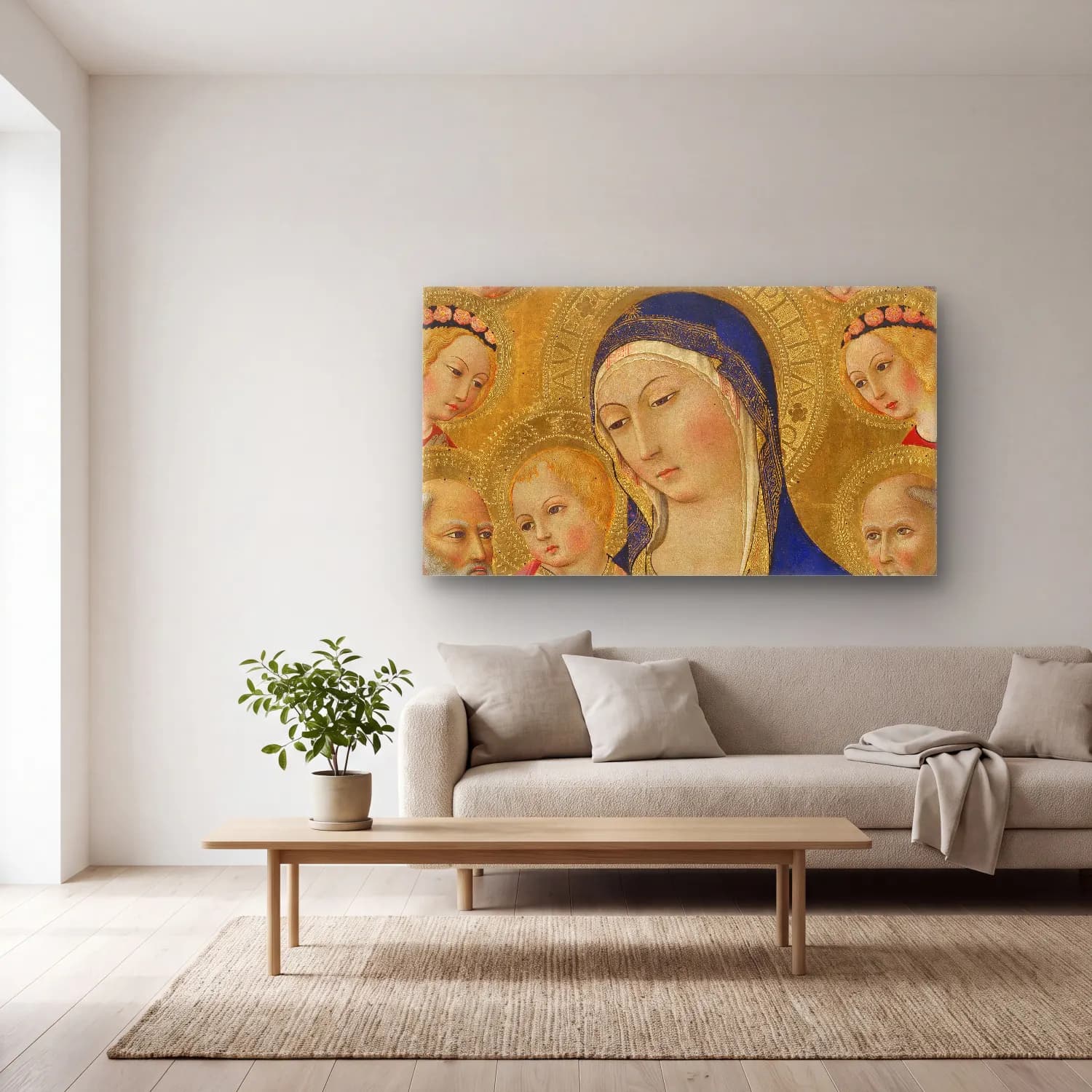 Sano di Pietro – Madonna and Child with Saint Jerome,Saint Bernardino and… cam tablo — açık renk salonda
