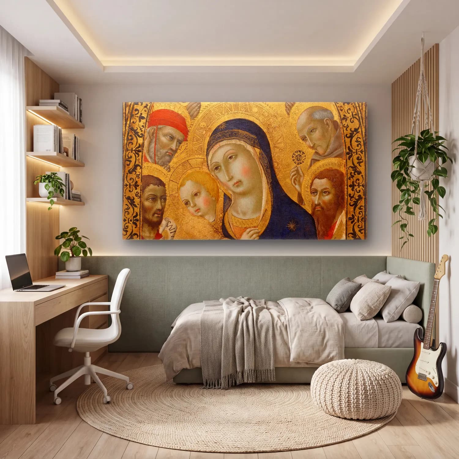 Sano di Pietro – Madonna and Child with Saints Jerome, John the Baptist,… cam tablo — genç odasında
