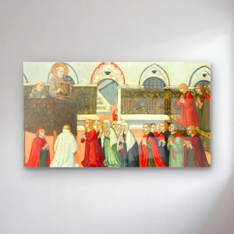 Sano di Pietro – The Preaching of Saint Bernardino cam tablo — Sano di Pietro – The Preaching of Saint Bernardino — vintage dini sahne