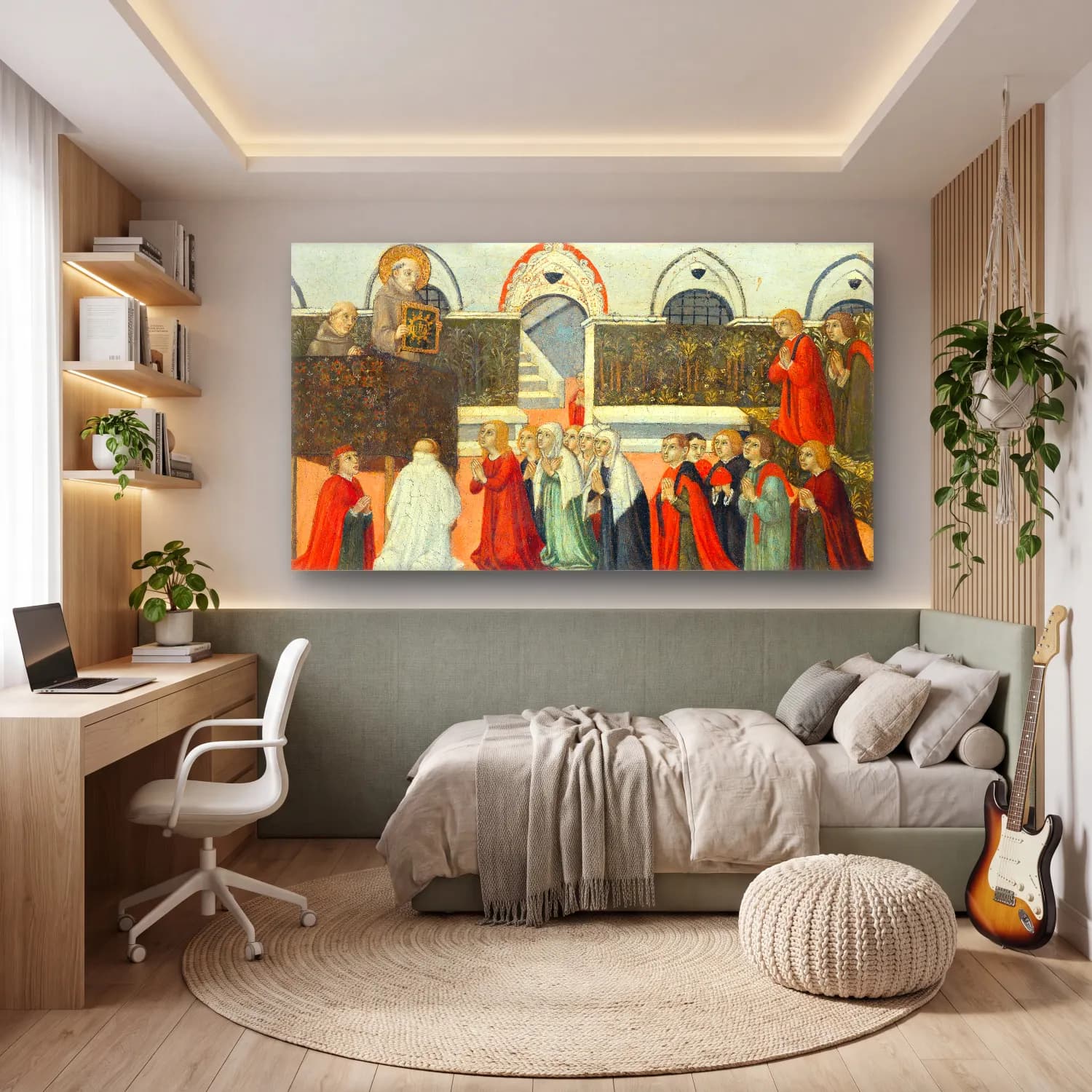 Sano di Pietro – The Preaching of Saint Bernardino cam tablo — genç odasında