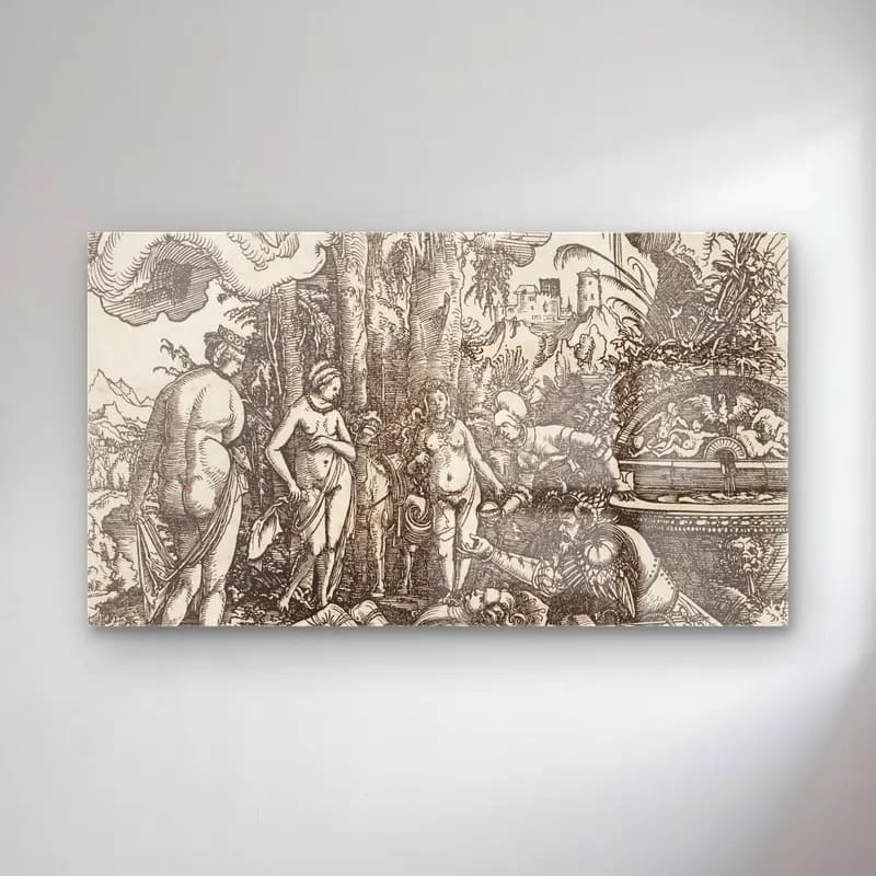 Albrecht Altdorfer – Regensburg Das Urteil des Paris cam tablo — Albrecht Altdorfer – Regensburg Das Urteil des Paris — siyah beyaz mitolojik sahne