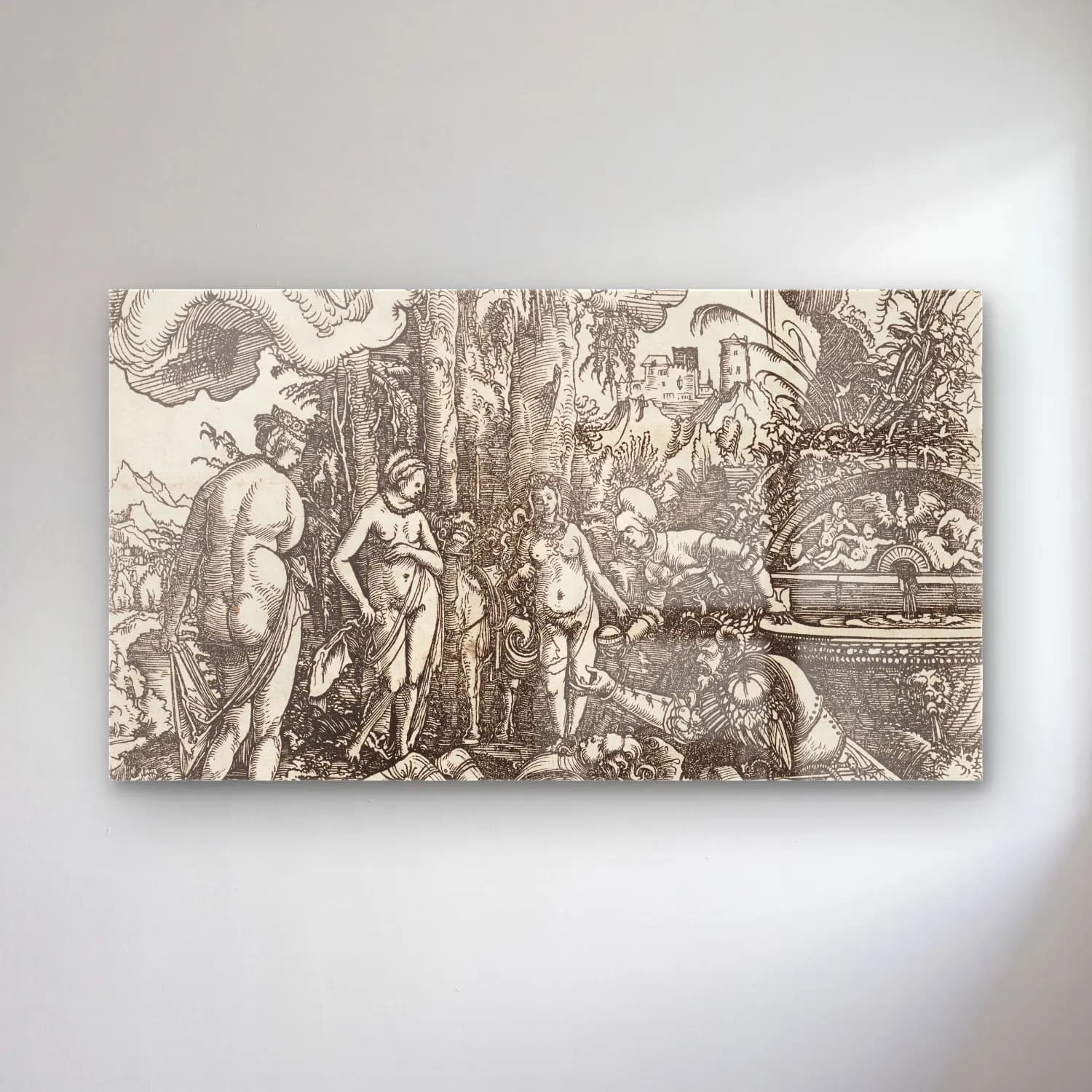 Albrecht Altdorfer – Regensburg Das Urteil des Paris cam tablo — Albrecht Altdorfer – Regensburg Das Urteil des Paris — siyah beyaz mitolojik sahne