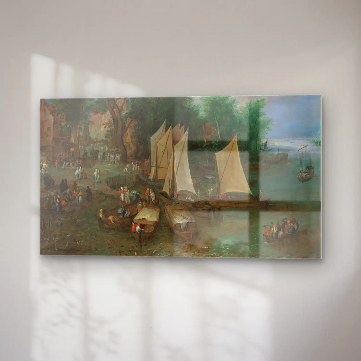 Jan Brueghel The Elder – A landing stage near a village with shipping and figures cam tablo — sağ açıdan görünüm