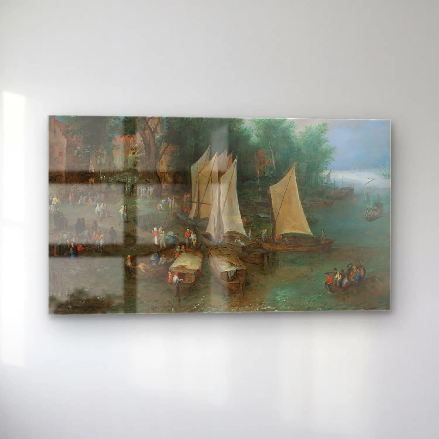 Jan Brueghel The Elder – A landing stage near a village with shipping and figures cam tablo — sol açıdan görünüm