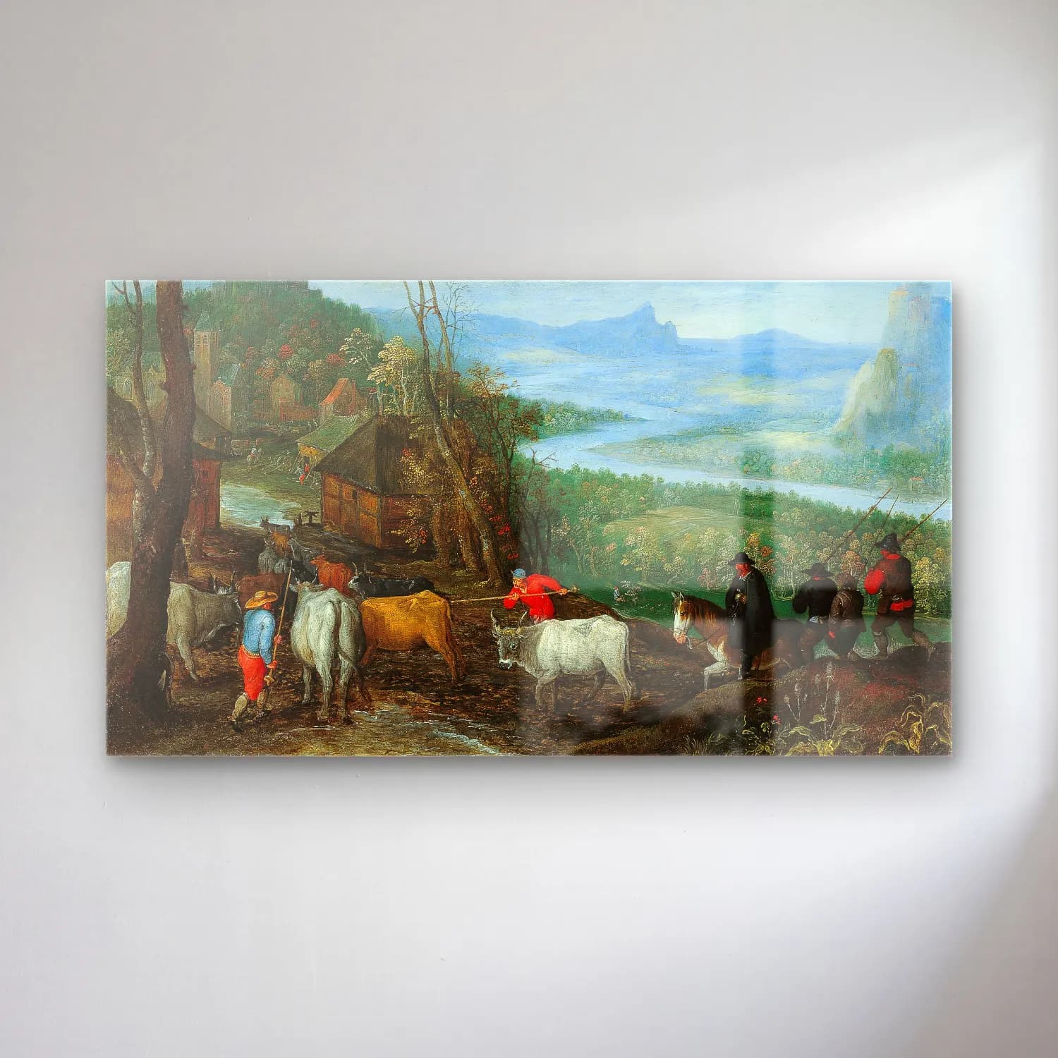 Jan Brueghel The Elder – A landscape with herdsmen driving cattle to a village cam tablo — Jan Brueghel The Elder – A landscape with herdsmen driving cattle to a village — yağlı boya kırda nehir