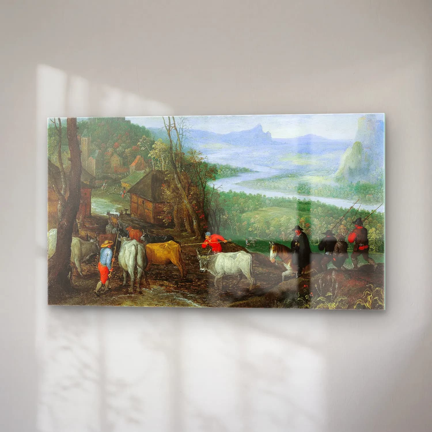Jan Brueghel The Elder – A landscape with herdsmen driving cattle to a village cam tablo — sağ açıdan görünüm