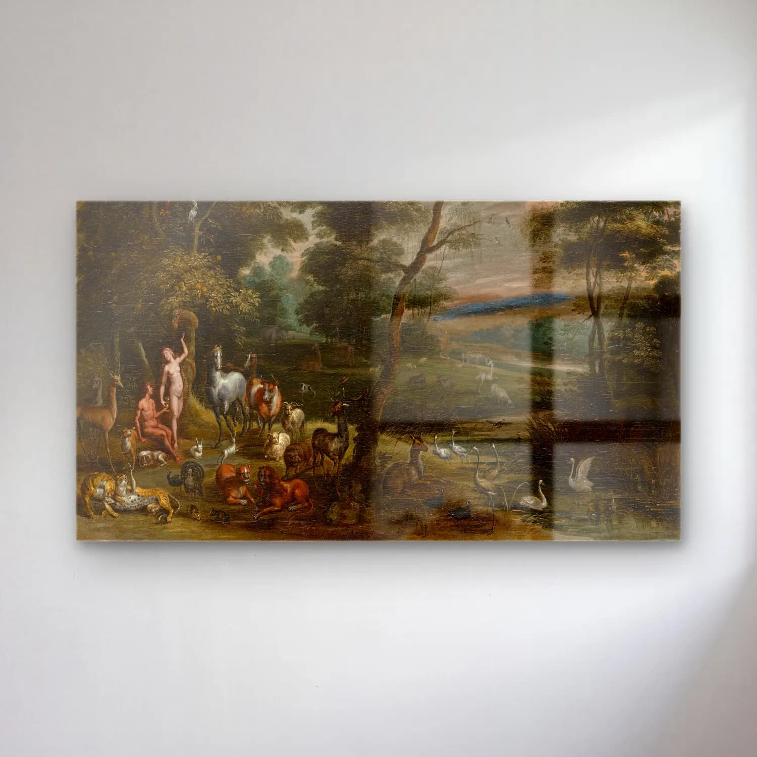 Jan Brueghel The Elder – Adam and Eve in Paradise cam tablo — Jan Brueghel The Elder – Adam and Eve in Paradise — yağlı boya kırda nehir