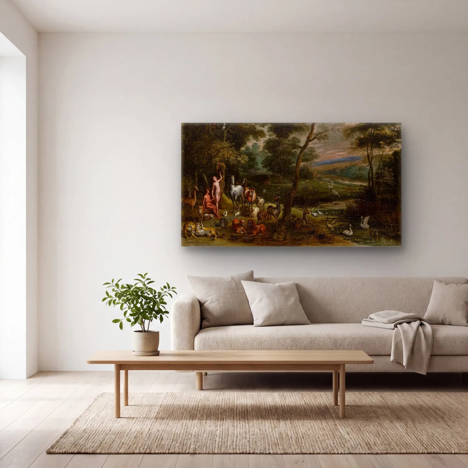 Jan Brueghel The Elder – Adam and Eve in Paradise cam tablo — açık renk salonda