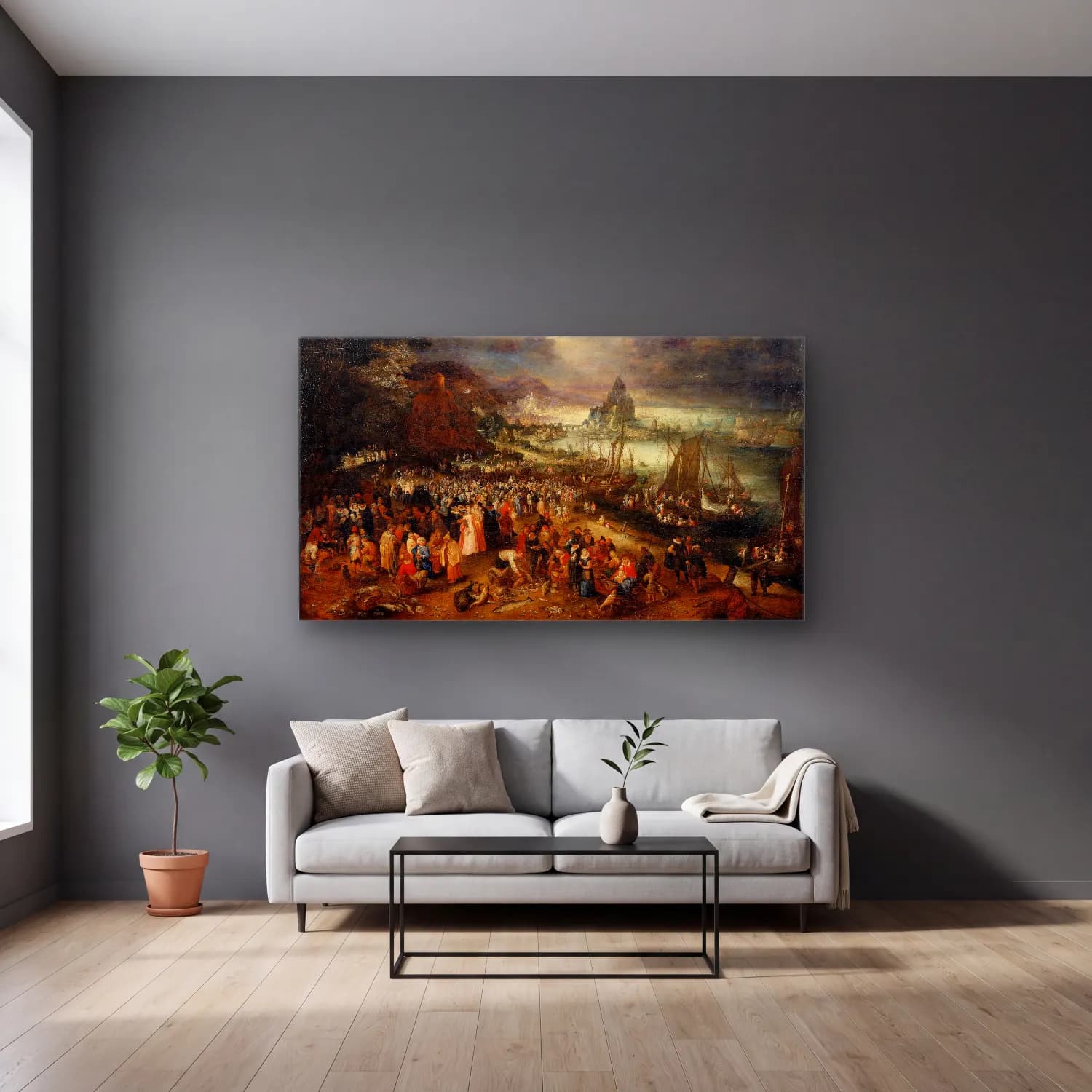 Jan Brueghel The Elder – Christ Preaching from the Boat cam tablo — gri duvarlı salonda