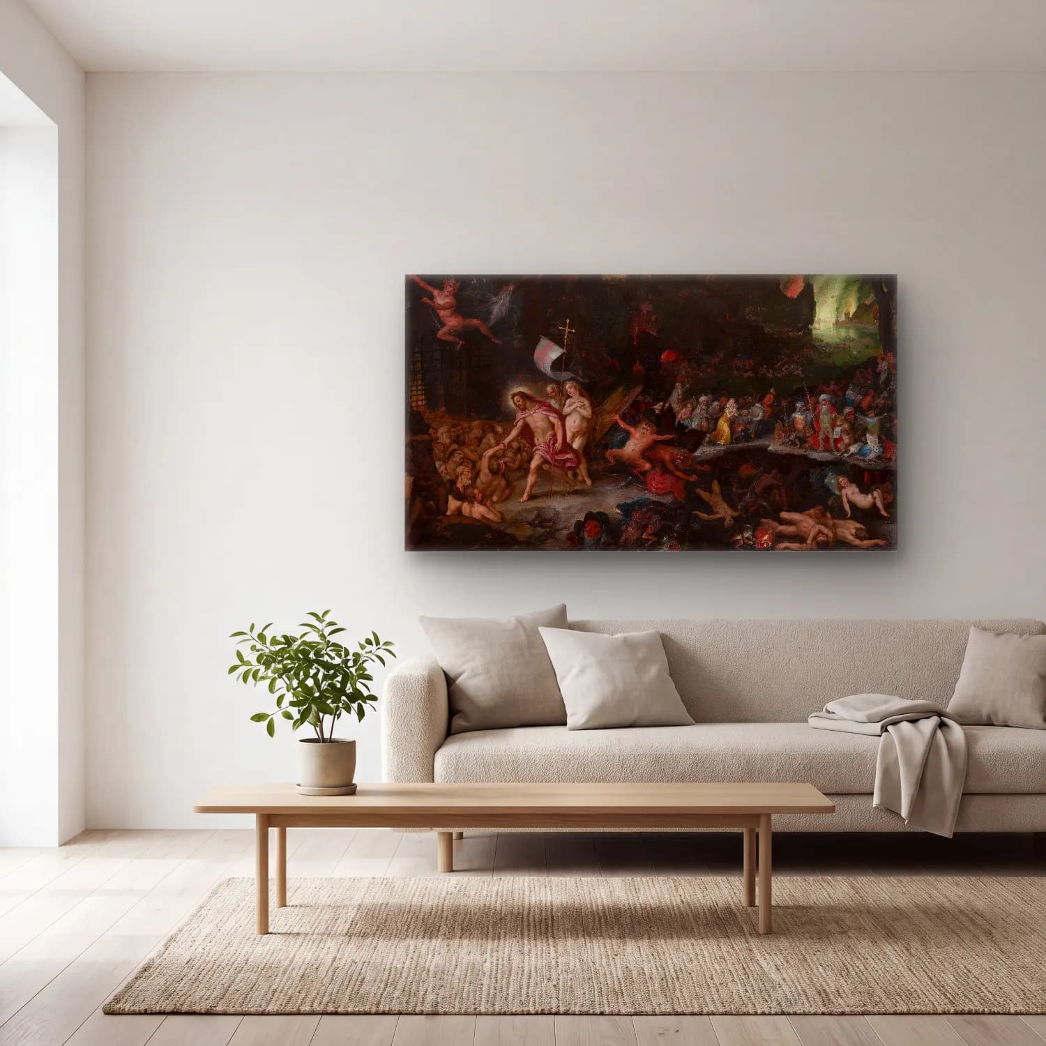 Jan Brueghel The Elder – Christ’s Descent into Limbo cam tablo — açık renk salonda