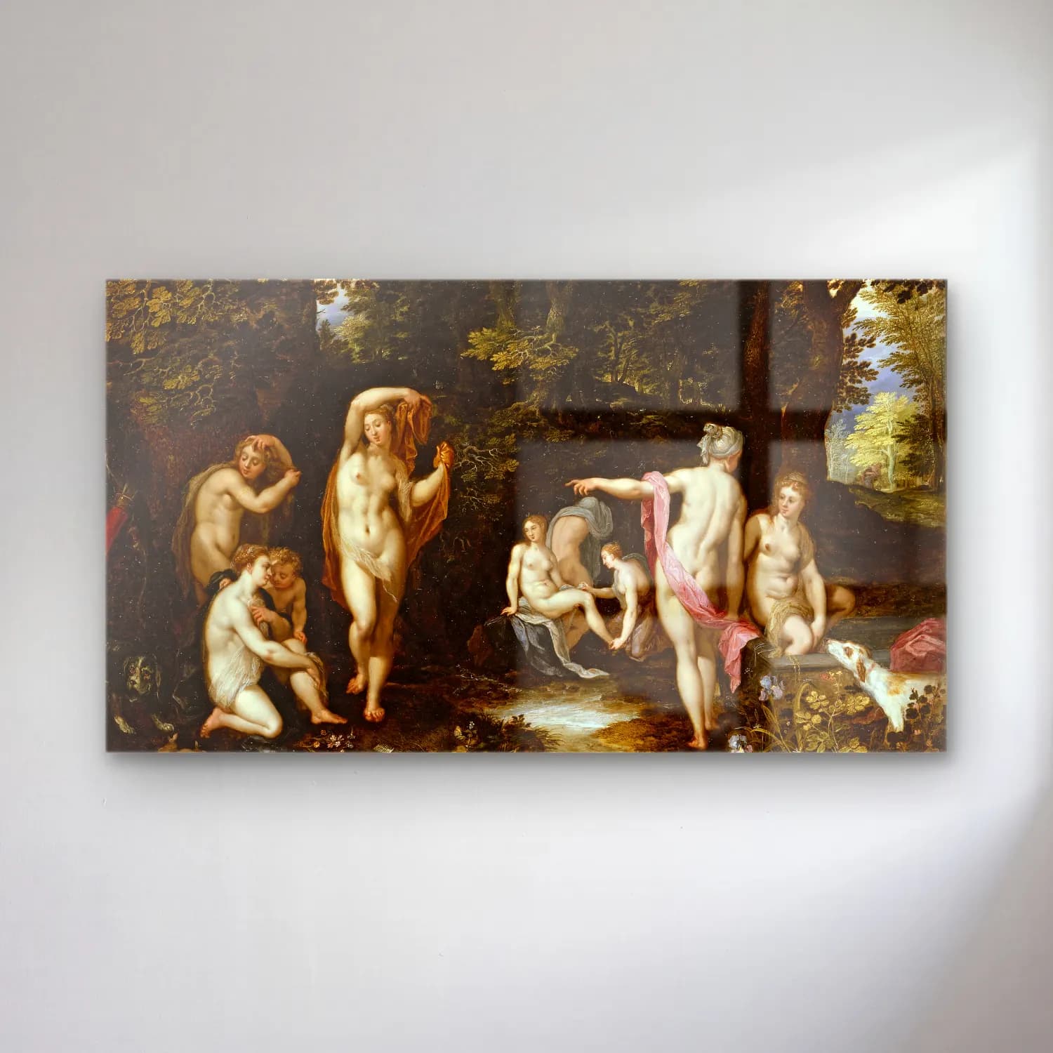 Jan Brueghel The Elder – Diana and Actaeon (circa 1600) cam tablo — Jan Brueghel The Elder – Diana and Actaeon (circa 1600) — yağlı boya mitolojik sahne