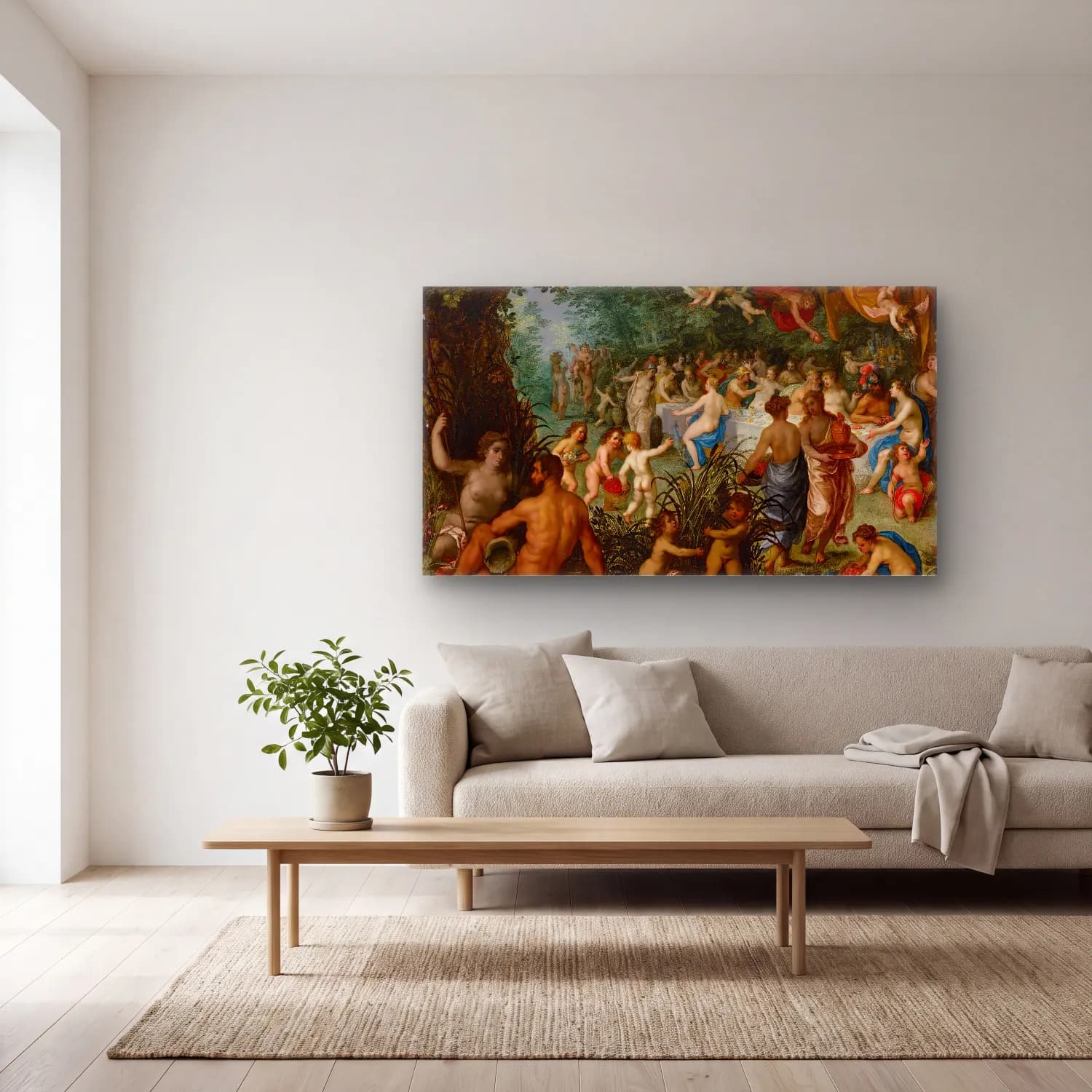 Jan Brueghel The Elder – Landscape With Wedding Of Peleus And Thetis cam tablo — açık renk salonda