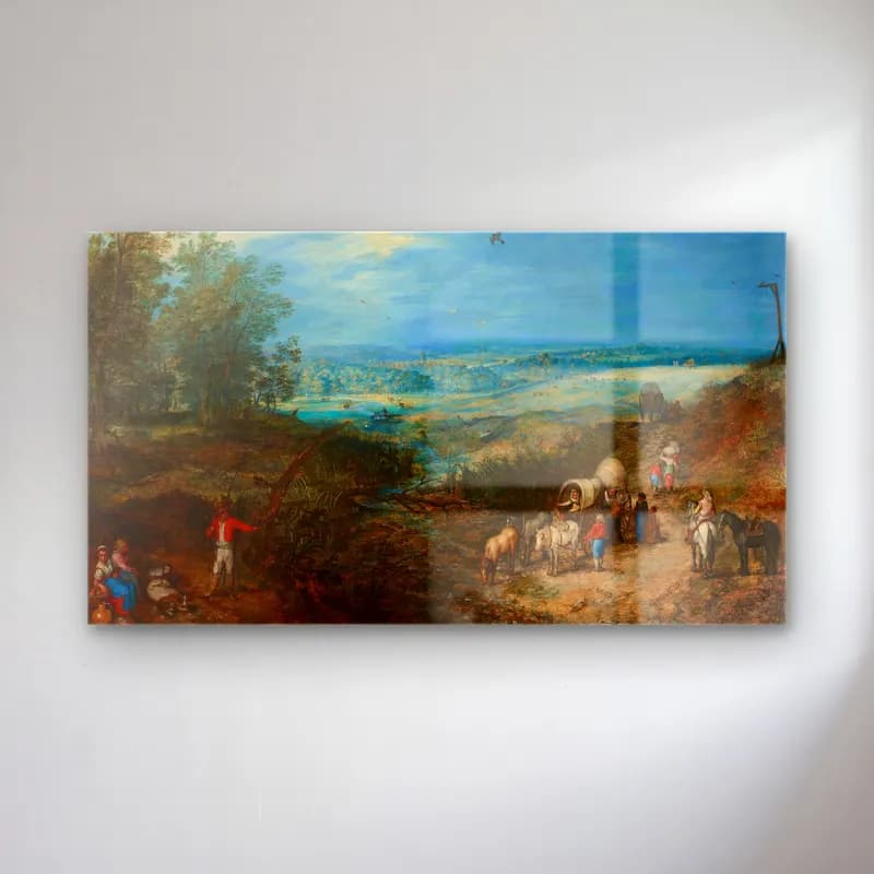 Jan Brueghel The Elder – Landscape with Peasants cam tablo — Jan Brueghel The Elder – Landscape with Peasants — yağlı boya kırda nehir