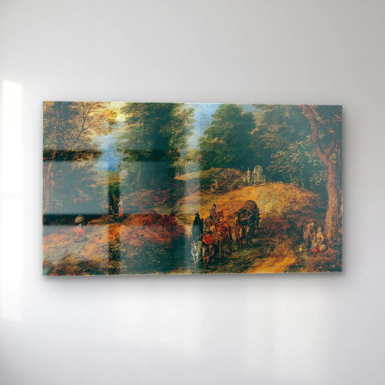 Jan Brueghel The Elder – Landscape with Travelers on a Woodland Path (ca. 1607) cam tablo — sol açıdan görünüm