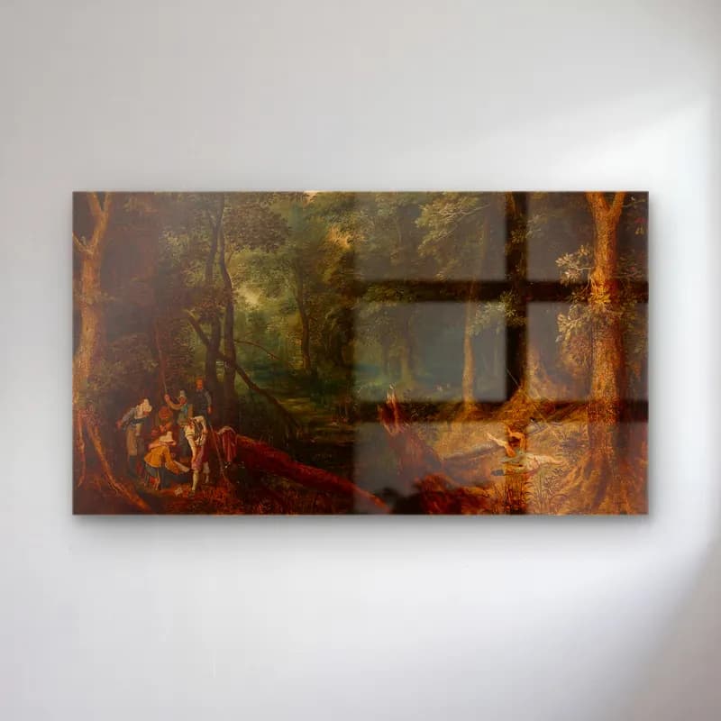 Jan Brueghel The Elder – Landscape with robbers dividing the loot cam tablo — Jan Brueghel The Elder – Landscape with robbers dividing the loot — yağlı boya orman