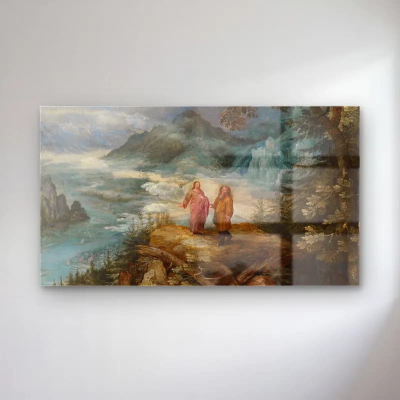 Jan Brueghel The Elder – Mountain Landscape With The Temptation Of Christ cam tablo — Jan Brueghel The Elder – Mountain Landscape With The Temptation Of Christ — yağlı boya dini sahne