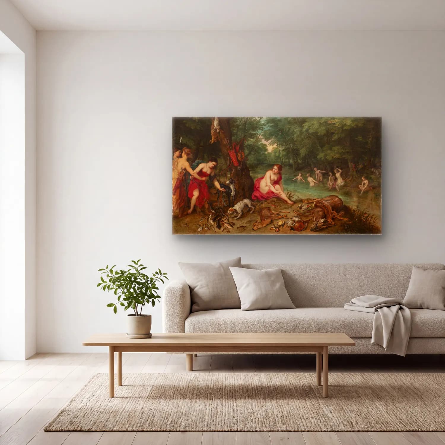 Jan Brueghel The Elder – Nymphs bathing cam tablo — açık renk salonda