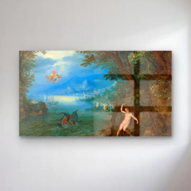 Jan Brueghel The Elder – Perseus And Andromeda cam tablo — Jan Brueghel The Elder – Perseus And Andromeda — yağlı boya mitolojik sahne