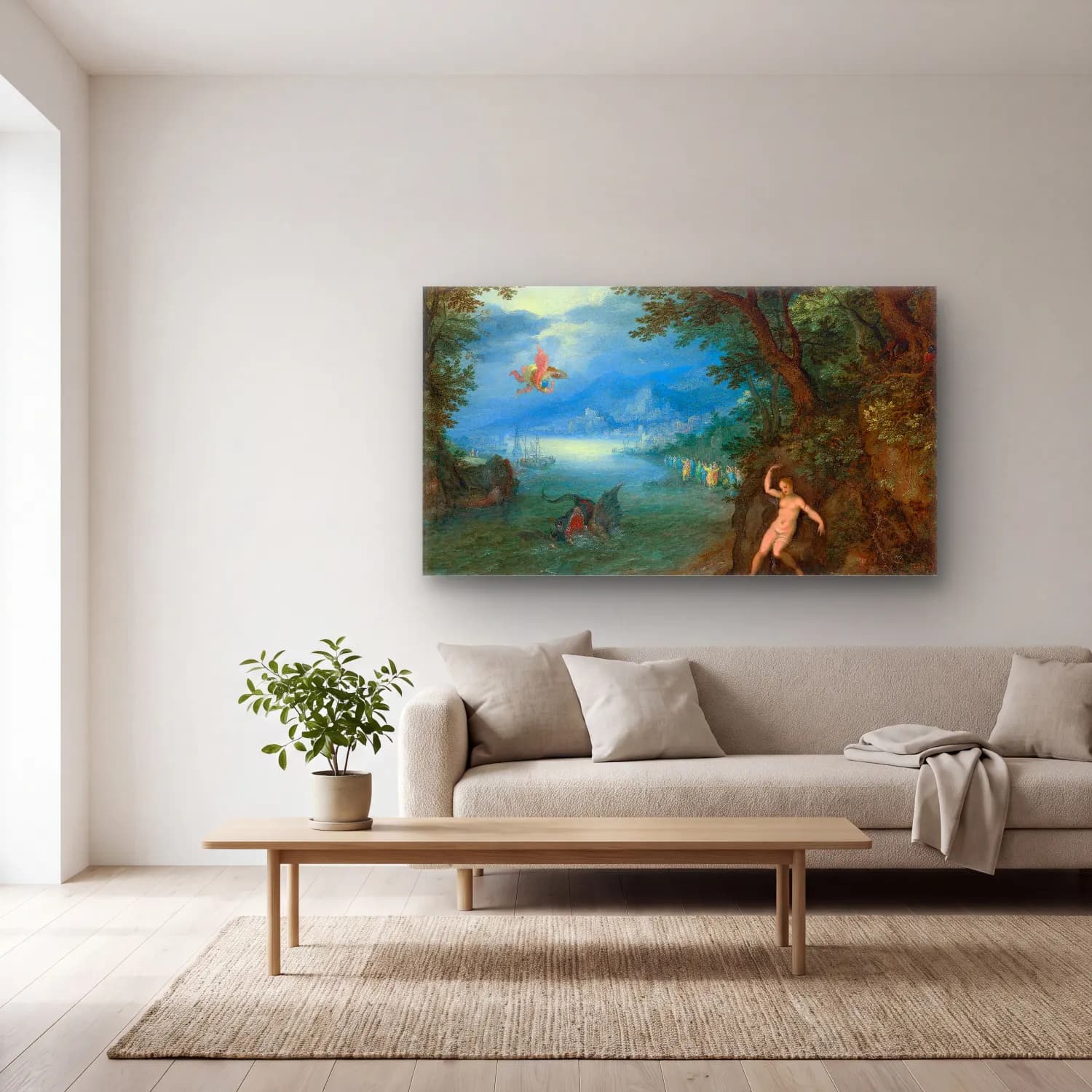 Jan Brueghel The Elder – Perseus And Andromeda cam tablo — açık renk salonda