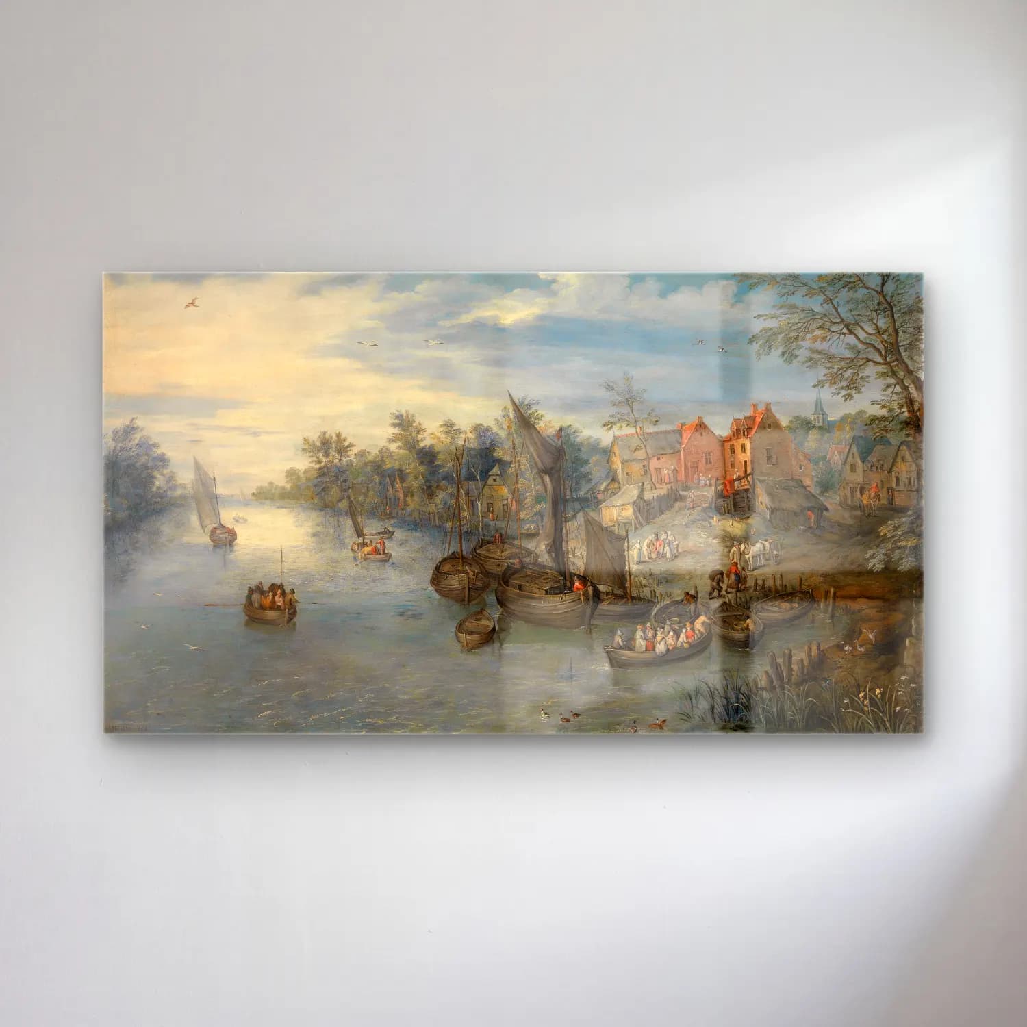 Jan Brueghel The Elder – River Landscape cam tablo — Jan Brueghel The Elder – River Landscape — yağlı boya liman ve tekneler