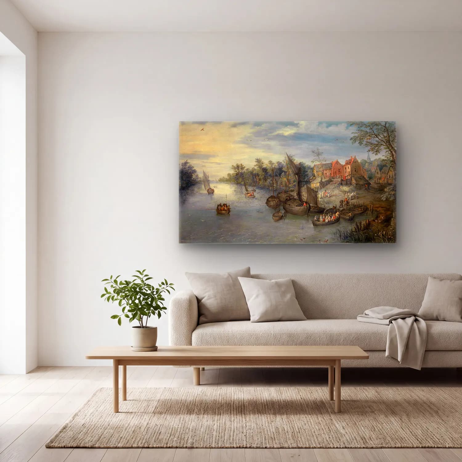 Jan Brueghel The Elder – River Landscape cam tablo — açık renk salonda