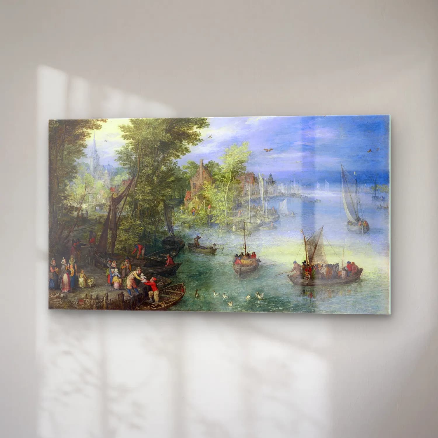 Jan Brueghel The Elder – River Landscape – Pastel Tonlar cam tablo — sağ açıdan görünüm