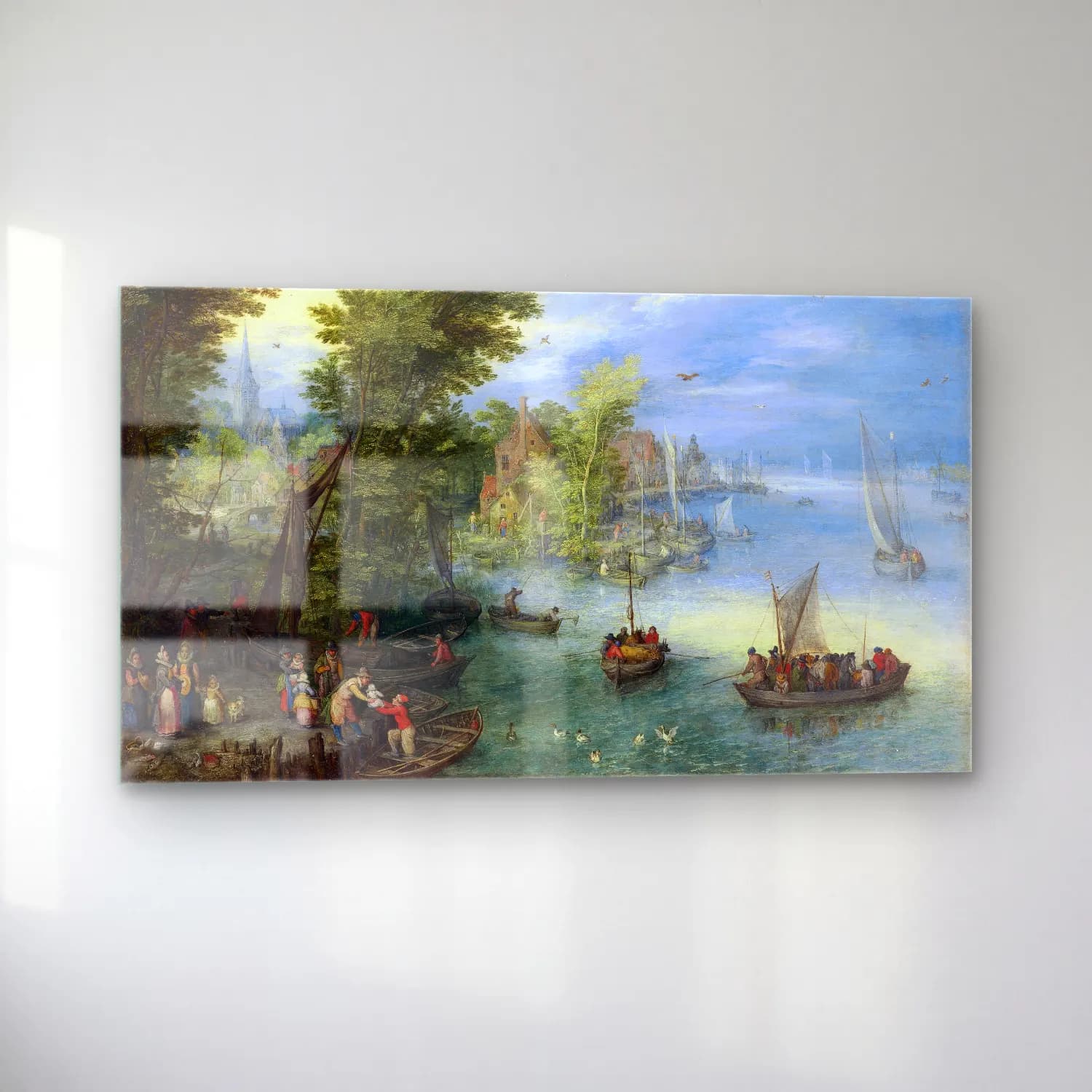 Jan Brueghel The Elder – River Landscape – Pastel Tonlar cam tablo — sol açıdan görünüm