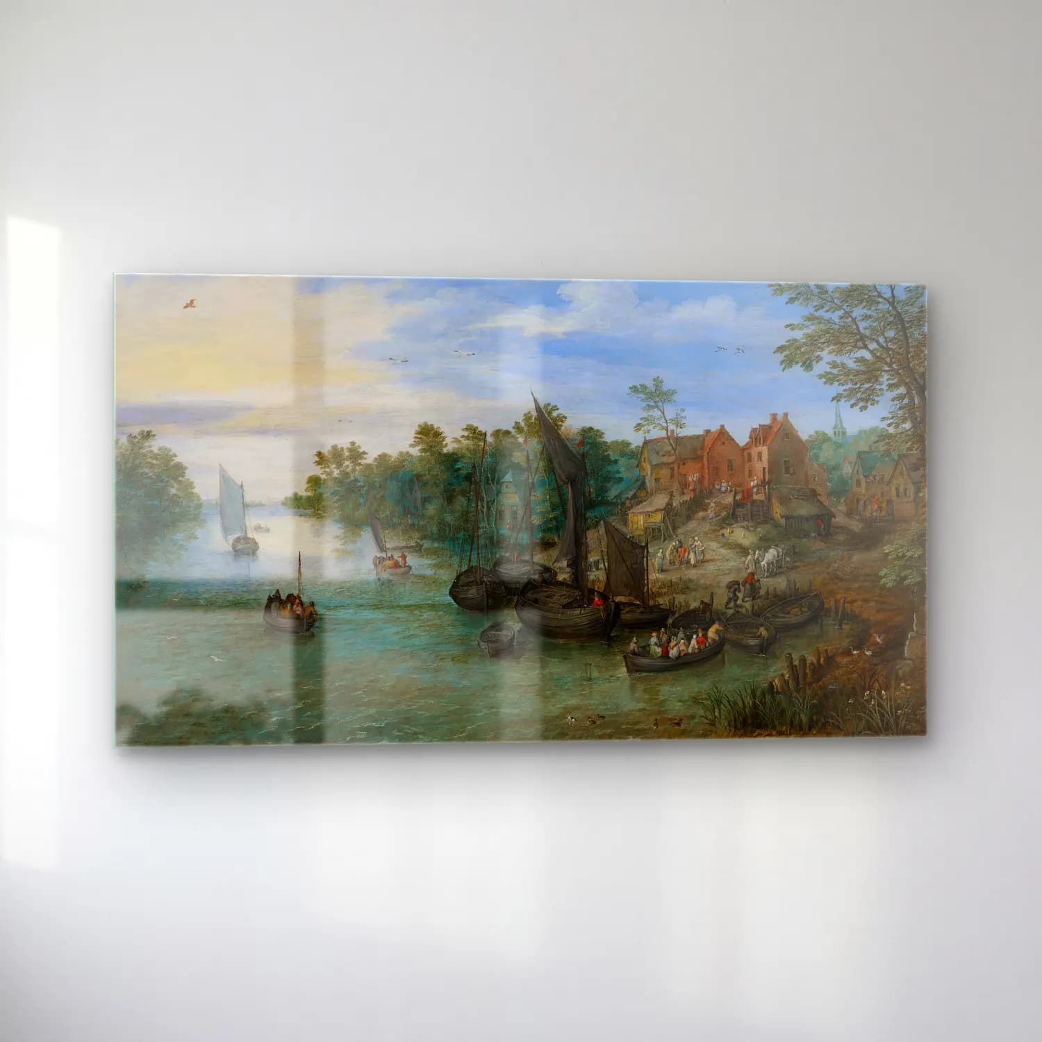 Jan Brueghel The Elder – River Landscape – Mavi Tonlar cam tablo — sol açıdan görünüm