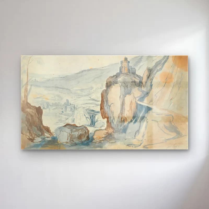 Jan Brueghel The Elder – Rocky Landscape (17th century) cam tablo — Jan Brueghel The Elder – Rocky Landscape (17th century) — suluboya şato