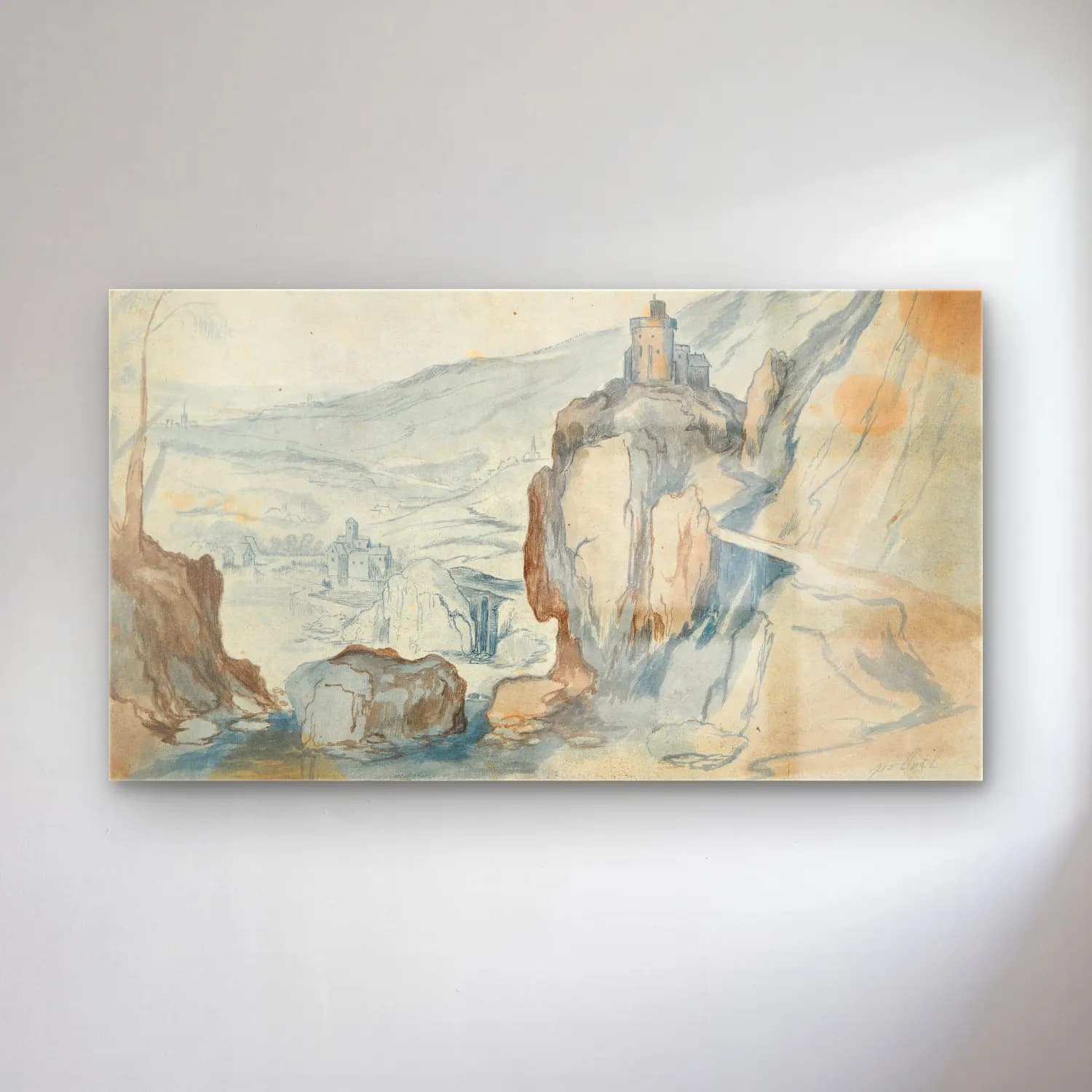Jan Brueghel The Elder – Rocky Landscape (17th century) cam tablo — Jan Brueghel The Elder – Rocky Landscape (17th century) — suluboya şato