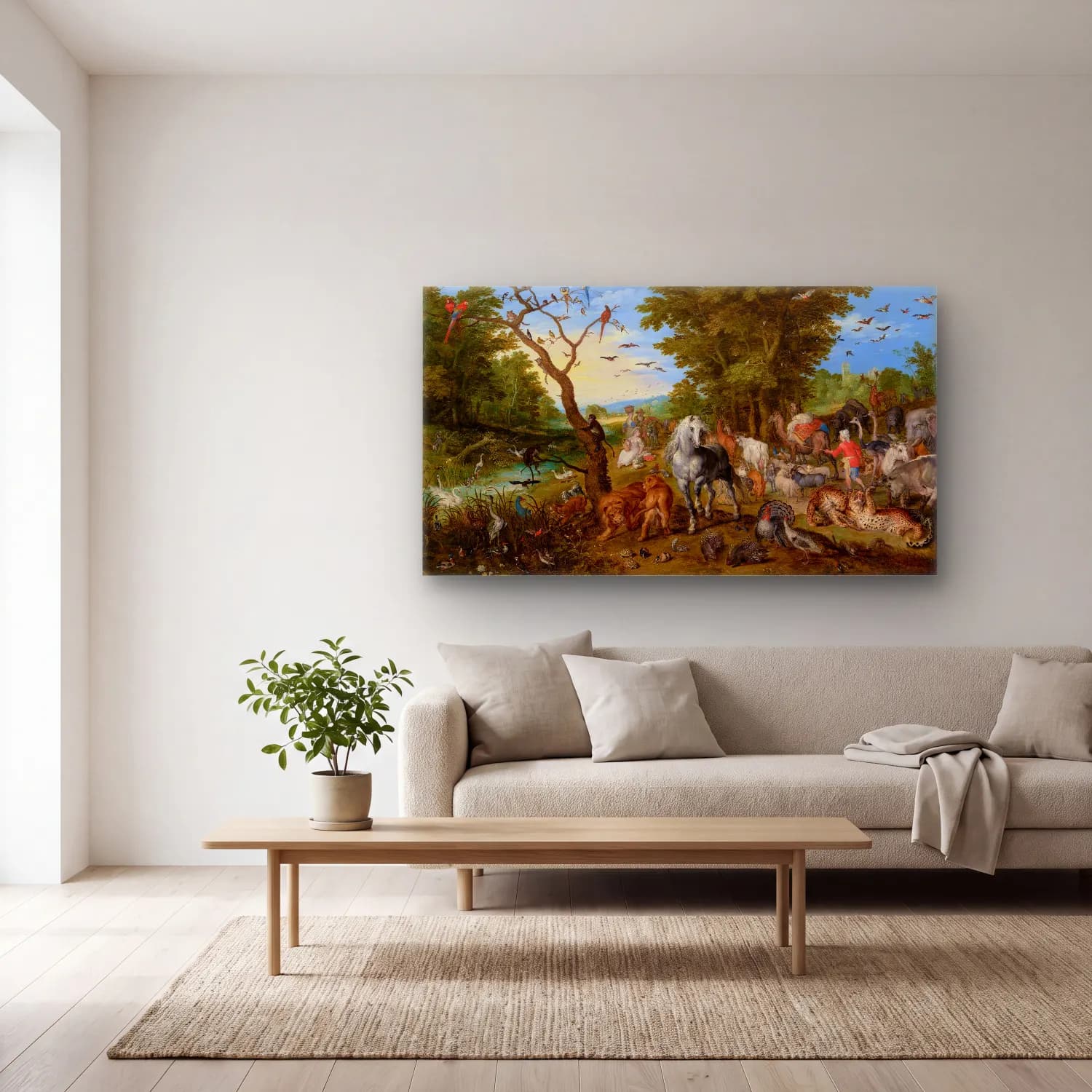 Jan Brueghel The Elder – The Entry of the Animals into Noah’s Ark cam tablo — açık renk salonda