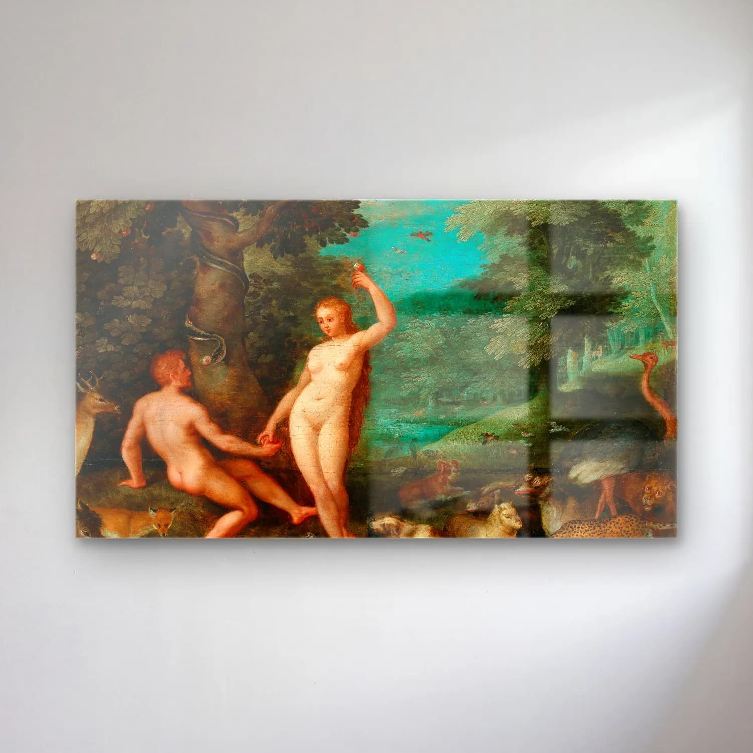 Jan Brueghel The Elder – The Temptation Of Adam In Paradise cam tablo — Jan Brueghel The Elder – The Temptation Of Adam In Paradise — yağlı boya mitolojik sahne