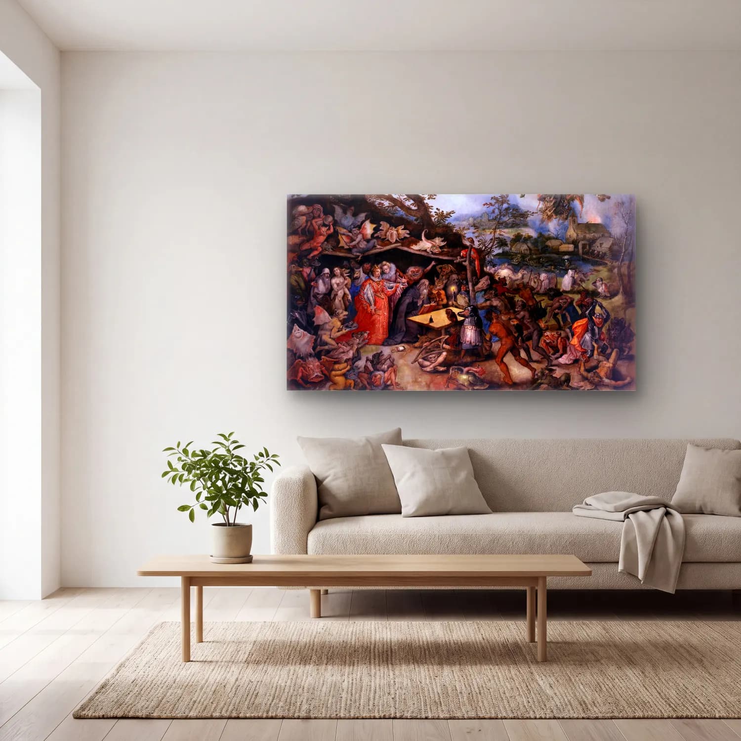 Jan Brueghel The Elder – The Temptation of Saint Anthony cam tablo — açık renk salonda