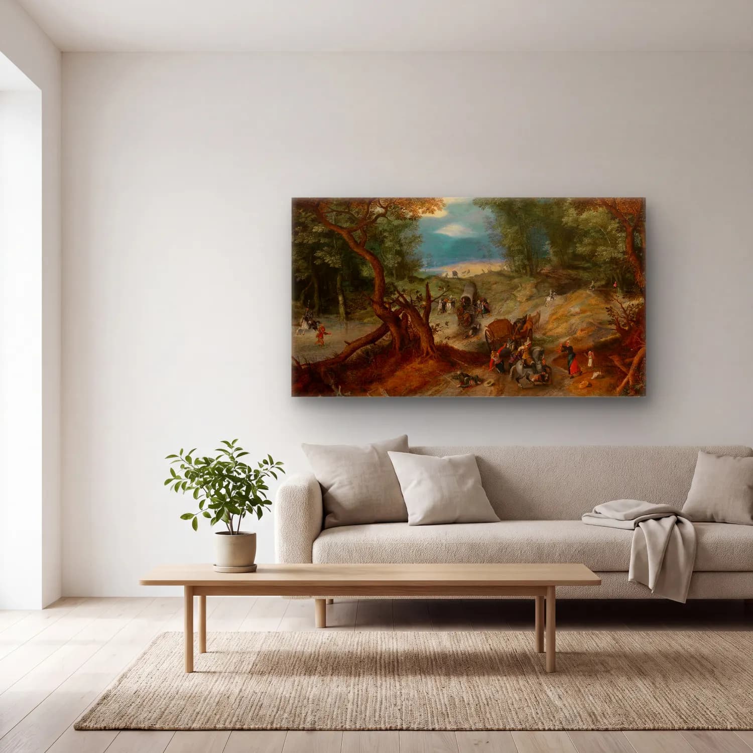 Jan Brueghel The Elder – Travallers Attacked cam tablo — açık renk salonda