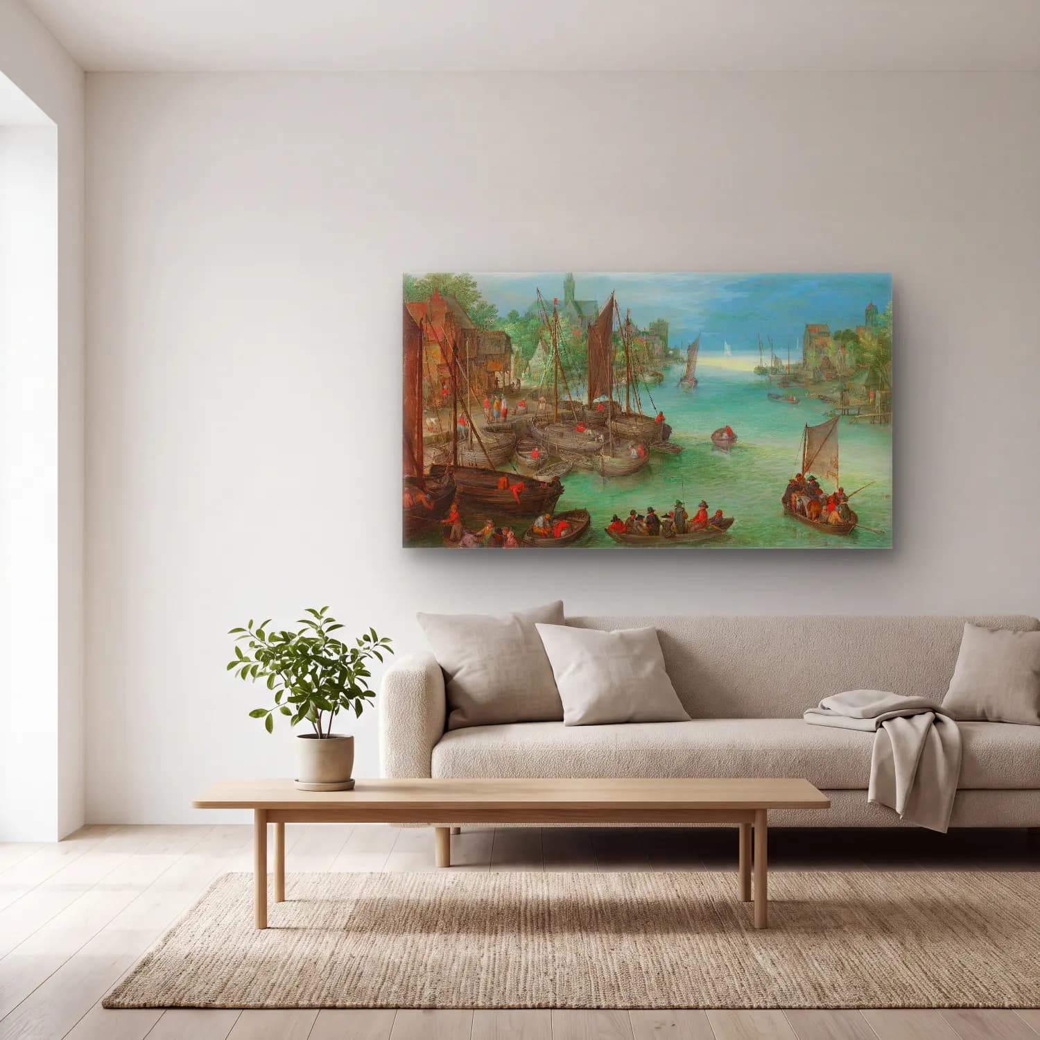 Jan Brueghel The Elder – View of a City along a River cam tablo — açık renk salonda