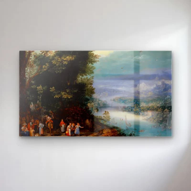 Jan Brueghel The Elder – Wooded River Valley with Road cam tablo — Jan Brueghel The Elder – Wooded River Valley with Road — yağlı boya kırda nehir