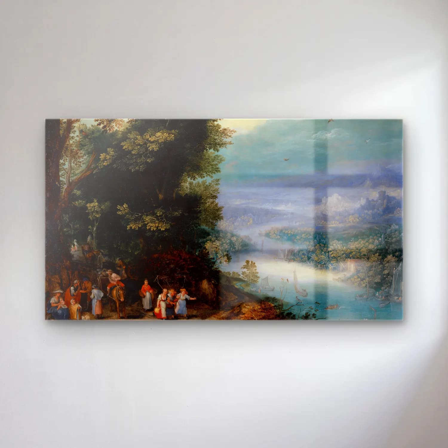 Jan Brueghel The Elder – Wooded River Valley with Road cam tablo — Jan Brueghel The Elder – Wooded River Valley with Road — yağlı boya kırda nehir
