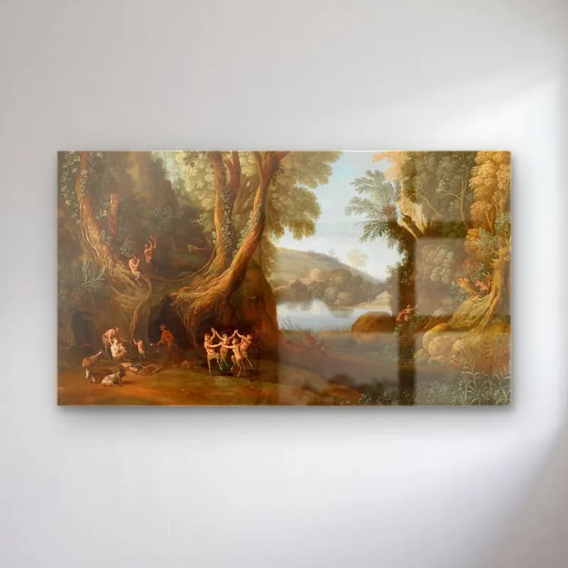 Paul Bril – Fauns in a wooded landscape cam tablo — Paul Bril – Fauns in a wooded landscape — yağlı boya mitolojik sahne