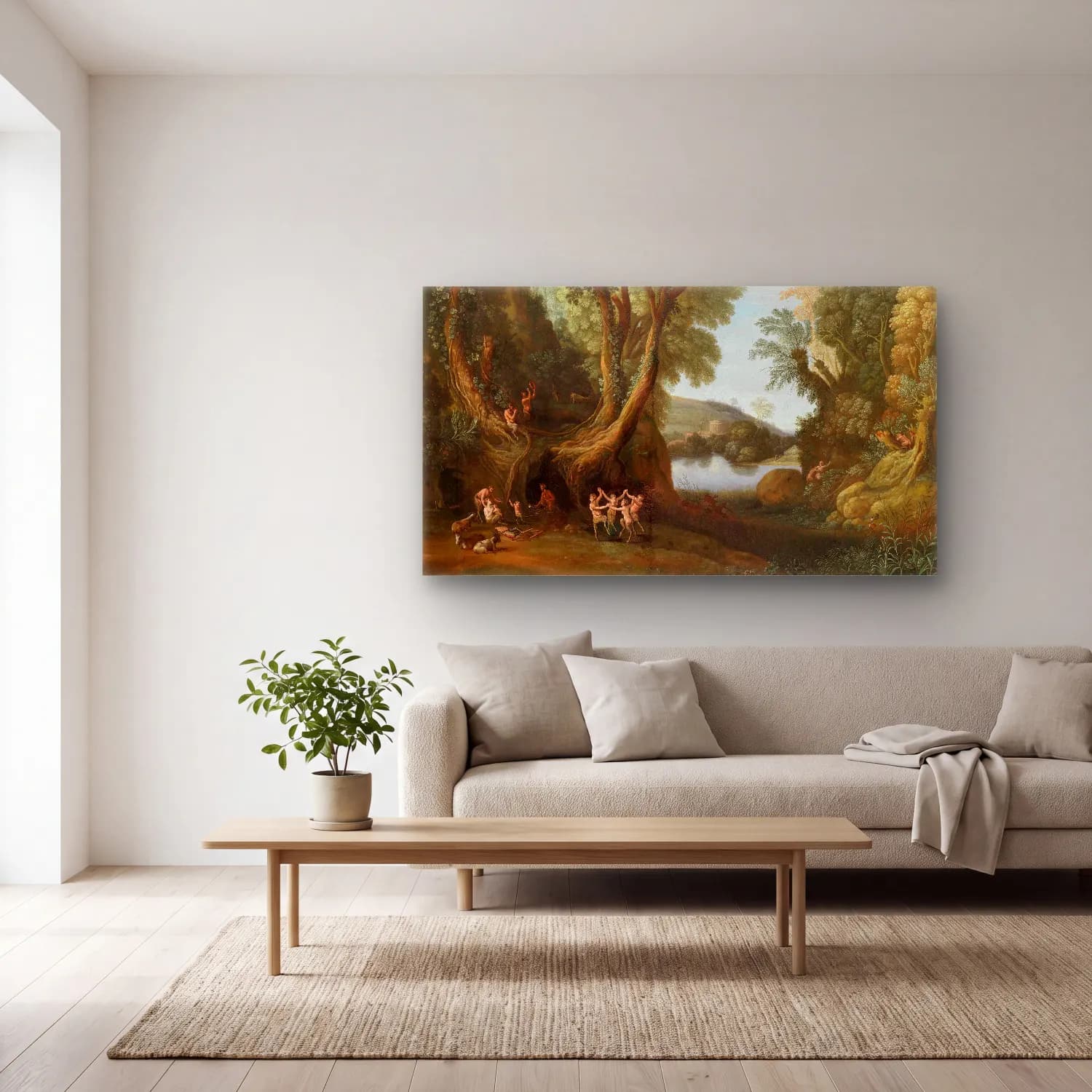 Paul Bril – Fauns in a wooded landscape cam tablo — açık renk salonda