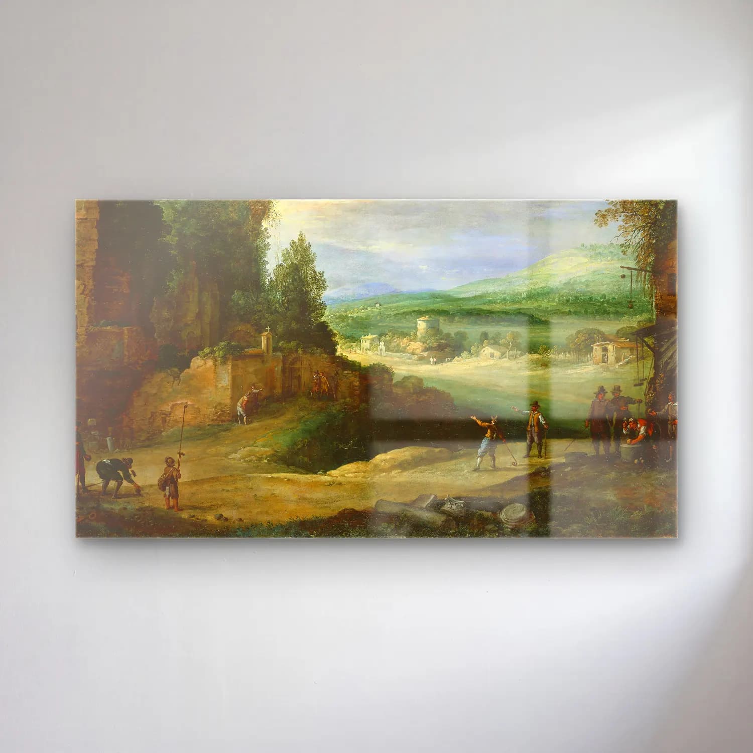 Paul Bril – Landscape with Men Playing ‘Mail à la Chicane’ cam tablo — Paul Bril – Landscape with Men Playing ‘Mail à la Chicane’ — yağlı boya savaş sahnesi