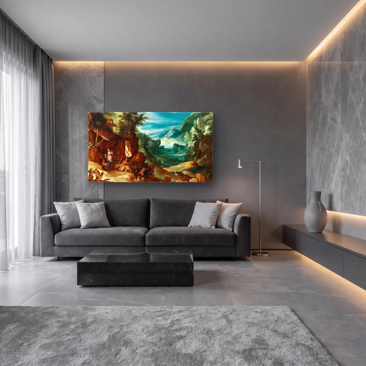 Paul Bril – Landscape with the Temptation of Saint Anthony cam tablo — lüks salon duvarında