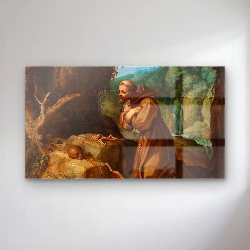 Paul Bril – Saint Francis of Assisi in meditation cam tablo — Paul Bril – Saint Francis of Assisi in meditation — yağlı boya dini sahne