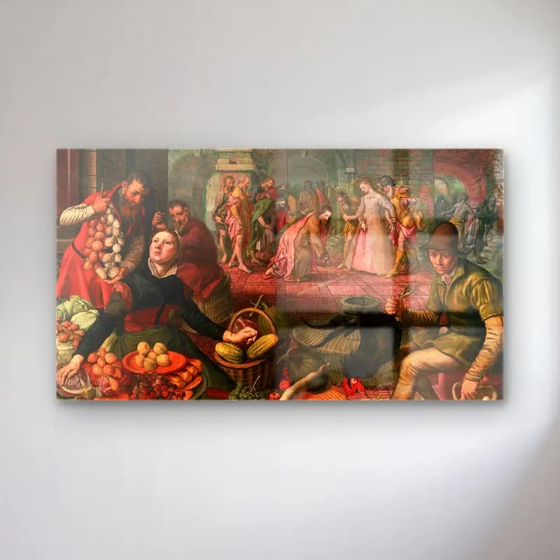 Pieter Aertsen – Christ and the Woman taken in Adultery cam tablo — Pieter Aertsen – Christ and the Woman taken in Adultery — vintage dini sahne