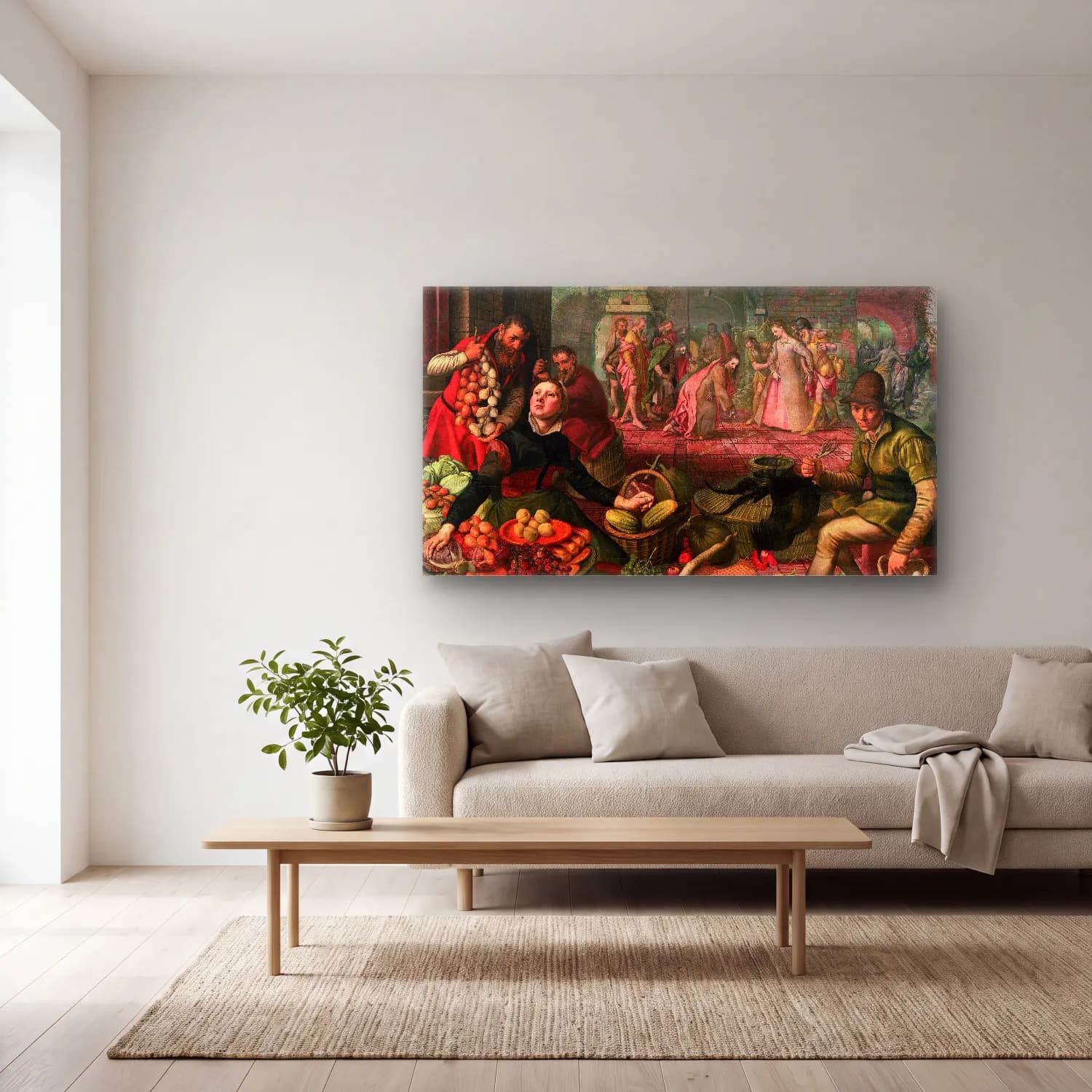 Pieter Aertsen – Christ and the Woman taken in Adultery cam tablo — açık renk salonda