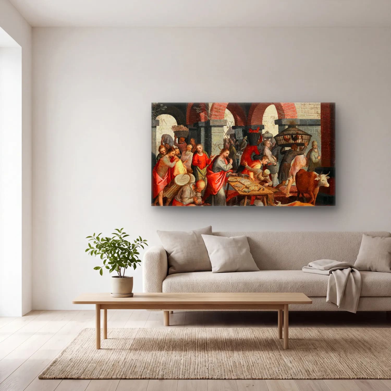 Pieter Aertsen – Christian deeds of mercy (Matthew 25 35-36) cam tablo — açık renk salonda