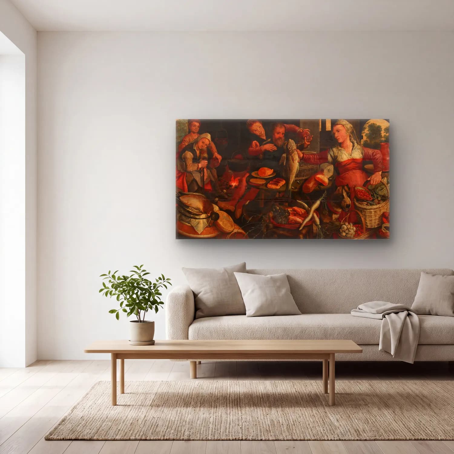 Pieter Aertsen – Kitchen Scene cam tablo — açık renk salonda