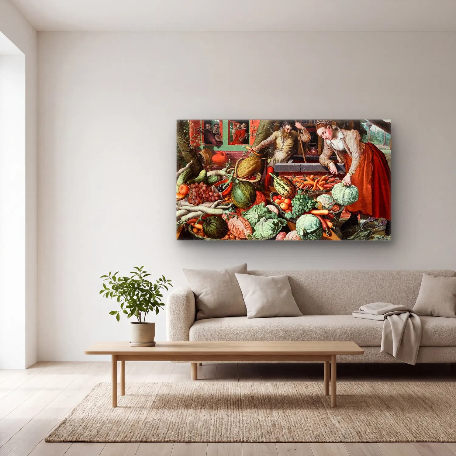Pieter Aertsen – Market Scene cam tablo — açık renk salonda