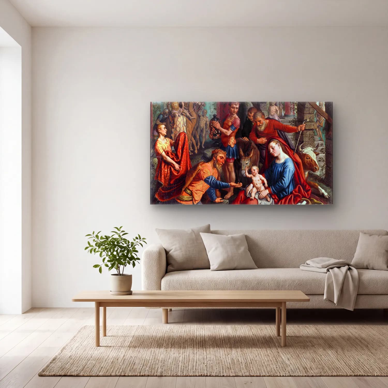 Pieter Aertsen – The Adoration of the Magi cam tablo — açık renk salonda