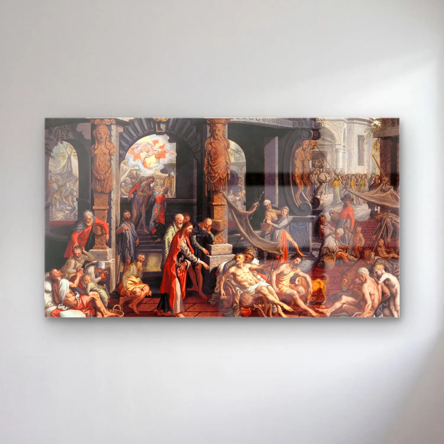Pieter Aertsen – The Healing of the Paralytic,Pool of Bethesda cam tablo — Pieter Aertsen – The Healing of the Paralytic,Pool of Bethesda — yağlı boya dini sahne