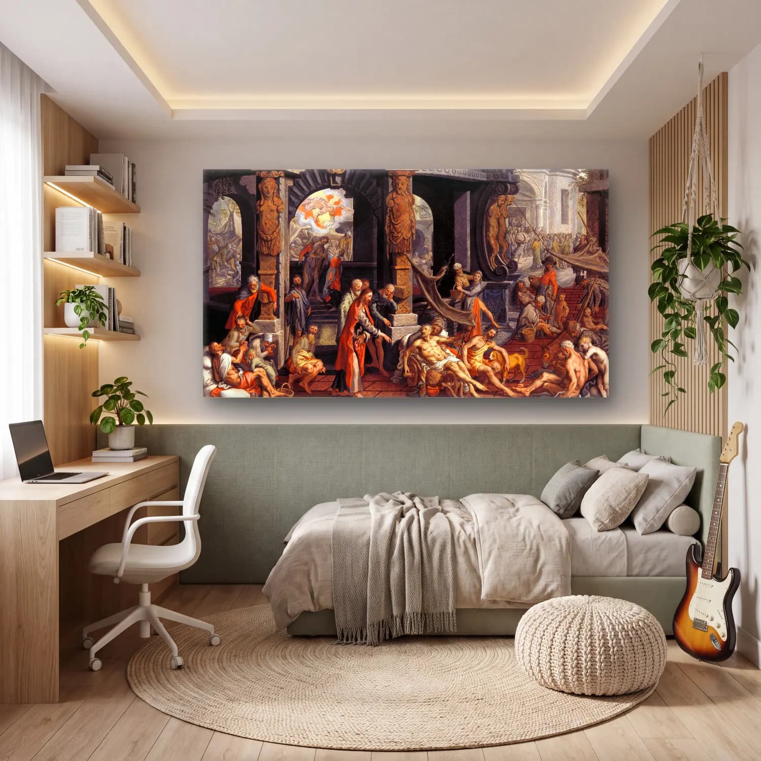 Pieter Aertsen – The Healing of the Paralytic,Pool of Bethesda cam tablo — genç odasında